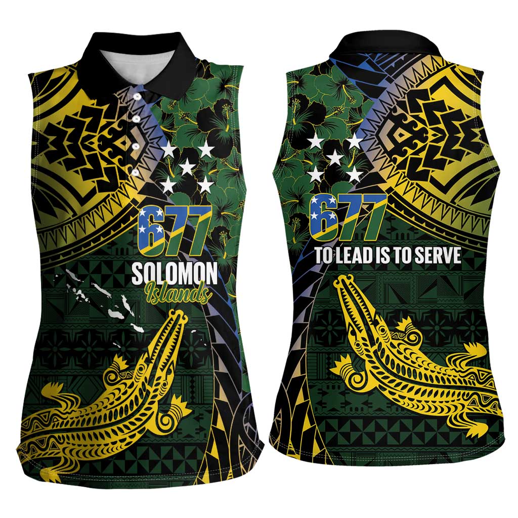Solomon Islands Women Sleeveless Polo Shirt 677 Proud Crocodile Melanesian Pattern LT14 - Polynesian Pride
