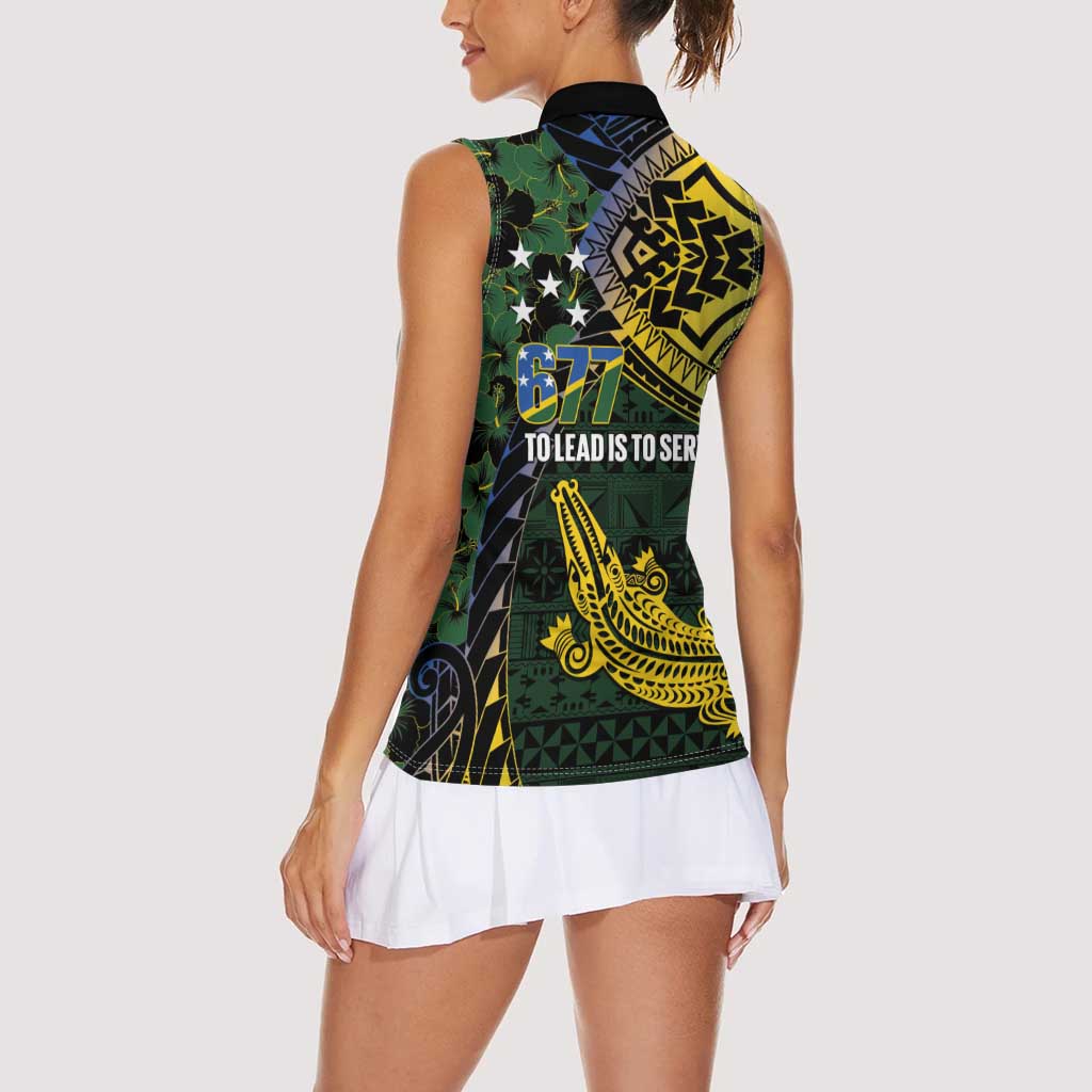 Solomon Islands Women Sleeveless Polo Shirt 677 Proud Crocodile Melanesian Pattern LT14 - Polynesian Pride