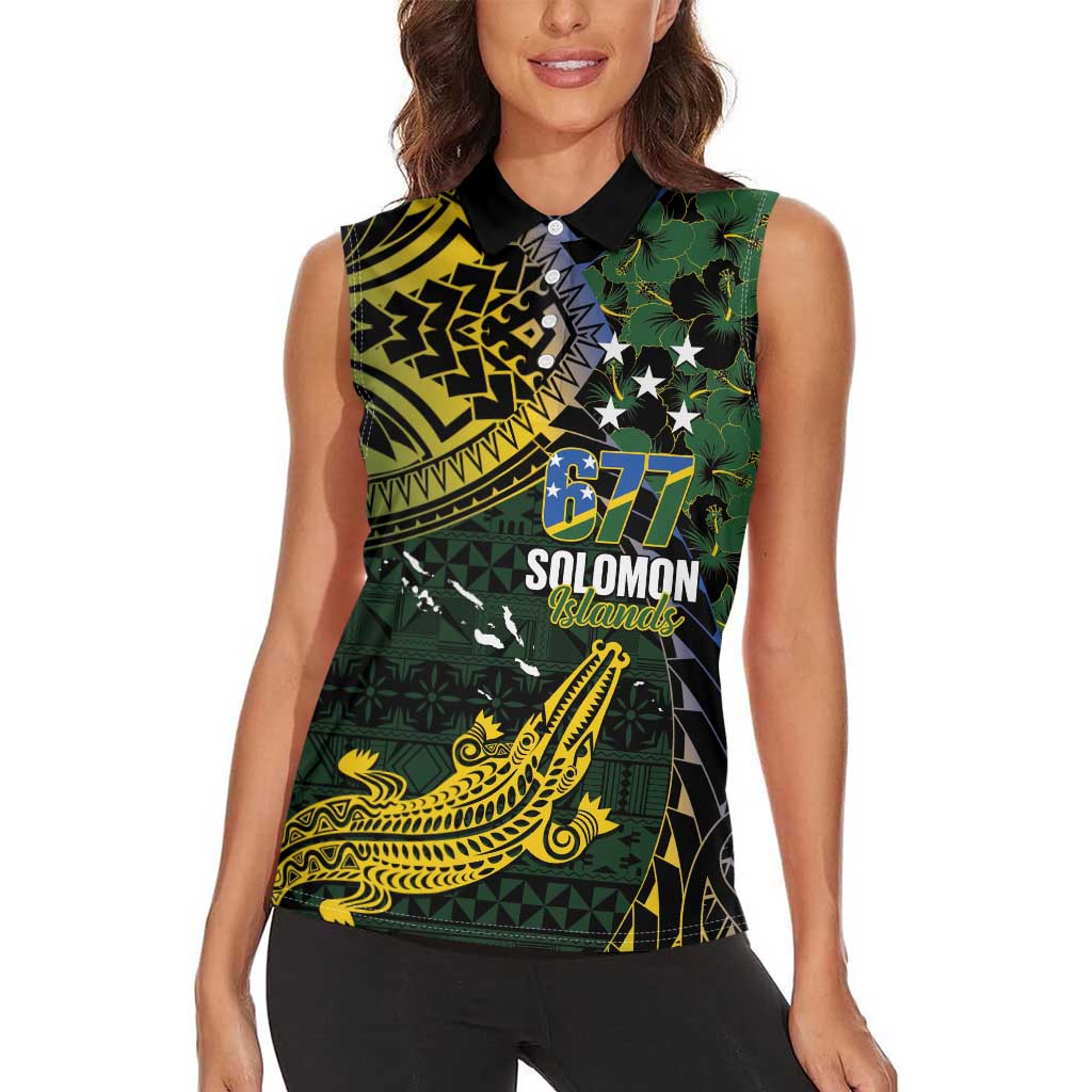 Solomon Islands Women Sleeveless Polo Shirt 677 Proud Crocodile Melanesian Pattern LT14 - Polynesian Pride