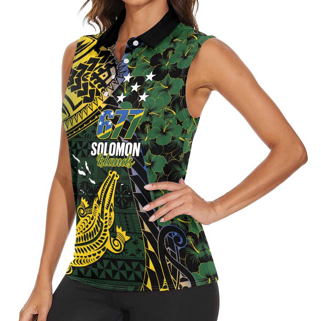 Solomon Islands Women Sleeveless Polo Shirt 677 Proud Crocodile Melanesian Pattern LT14 - Polynesian Pride