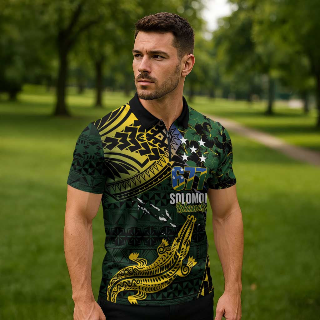 Solomon Islands Zipper Polo Shirt 677 Proud Crocodile Melanesian Pattern LT14 - Polynesian Pride
