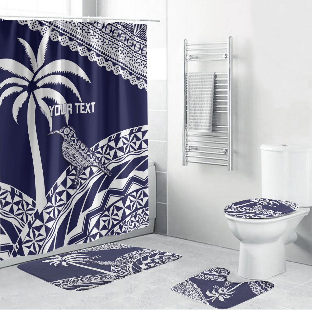 Nadi Fiji 2026 Rugby Custom Bathroom Set Kikau Fijian Tapa Pattern LT14 Bathroom Set (4 pcs) Navy Blue - Polynesian Pride