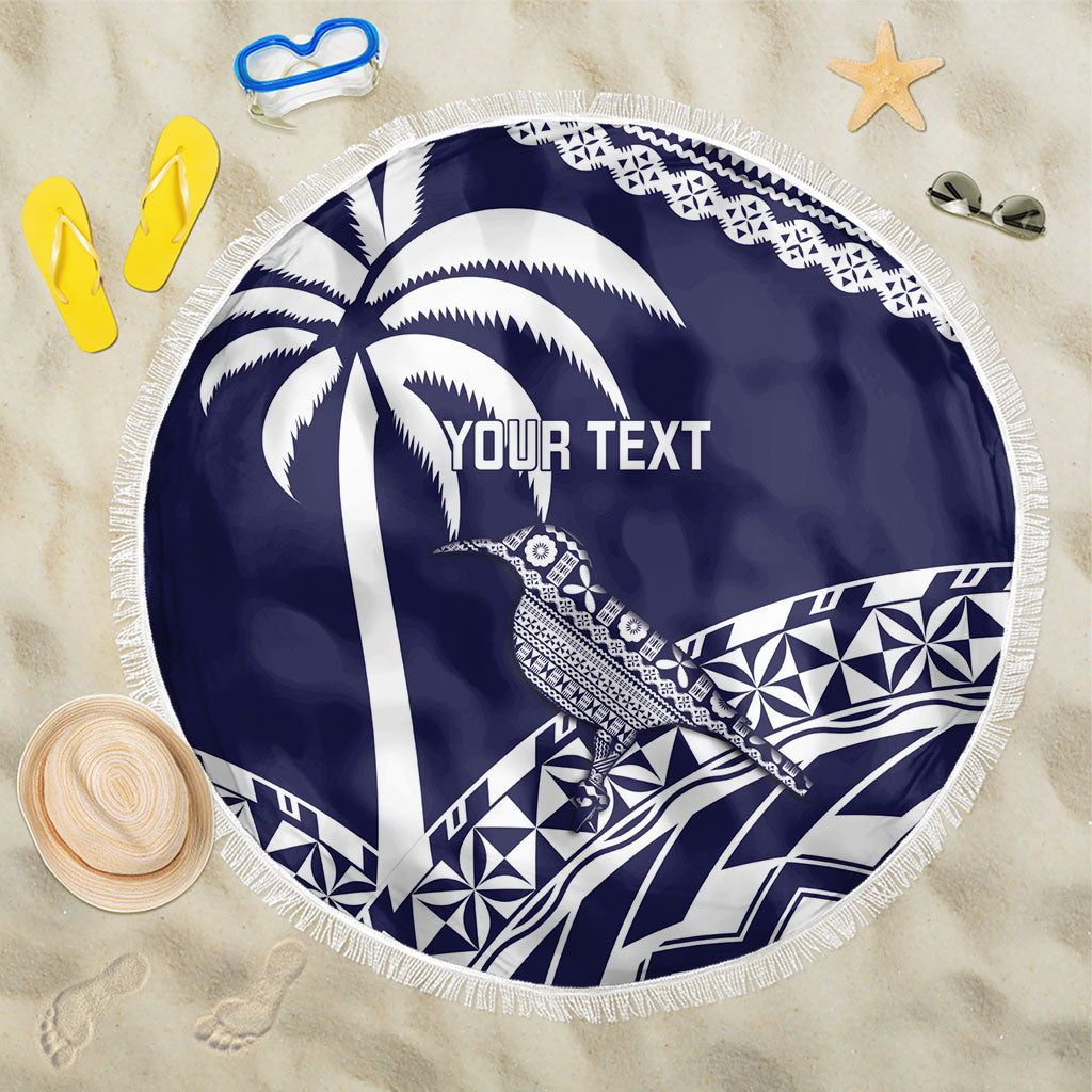 Nadi Fiji 2026 Rugby Custom Beach Blanket Kikau Fijian Tapa Pattern LT14 One Size 150cm Navy Blue - Polynesian Pride