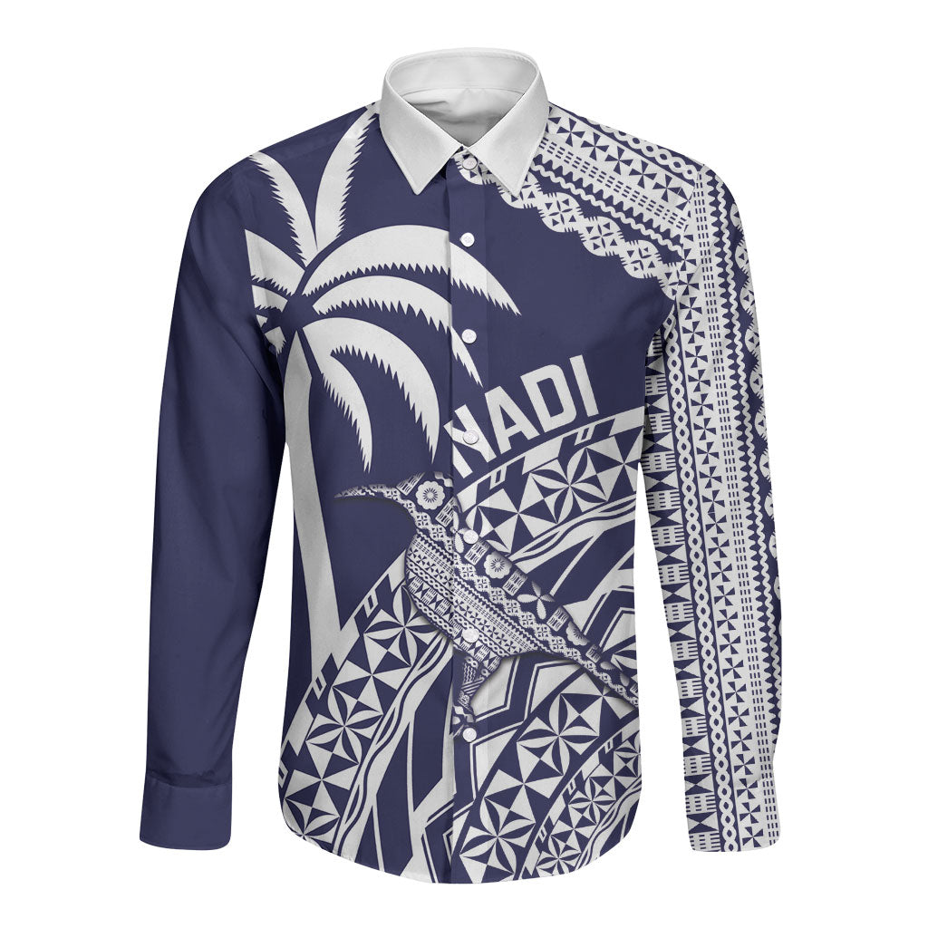 Nadi Fiji 2026 Rugby Custom Long Sleeve Button Shirt Kikau Fijian Tapa Pattern LT14 Unisex Navy Blue - Polynesian Pride