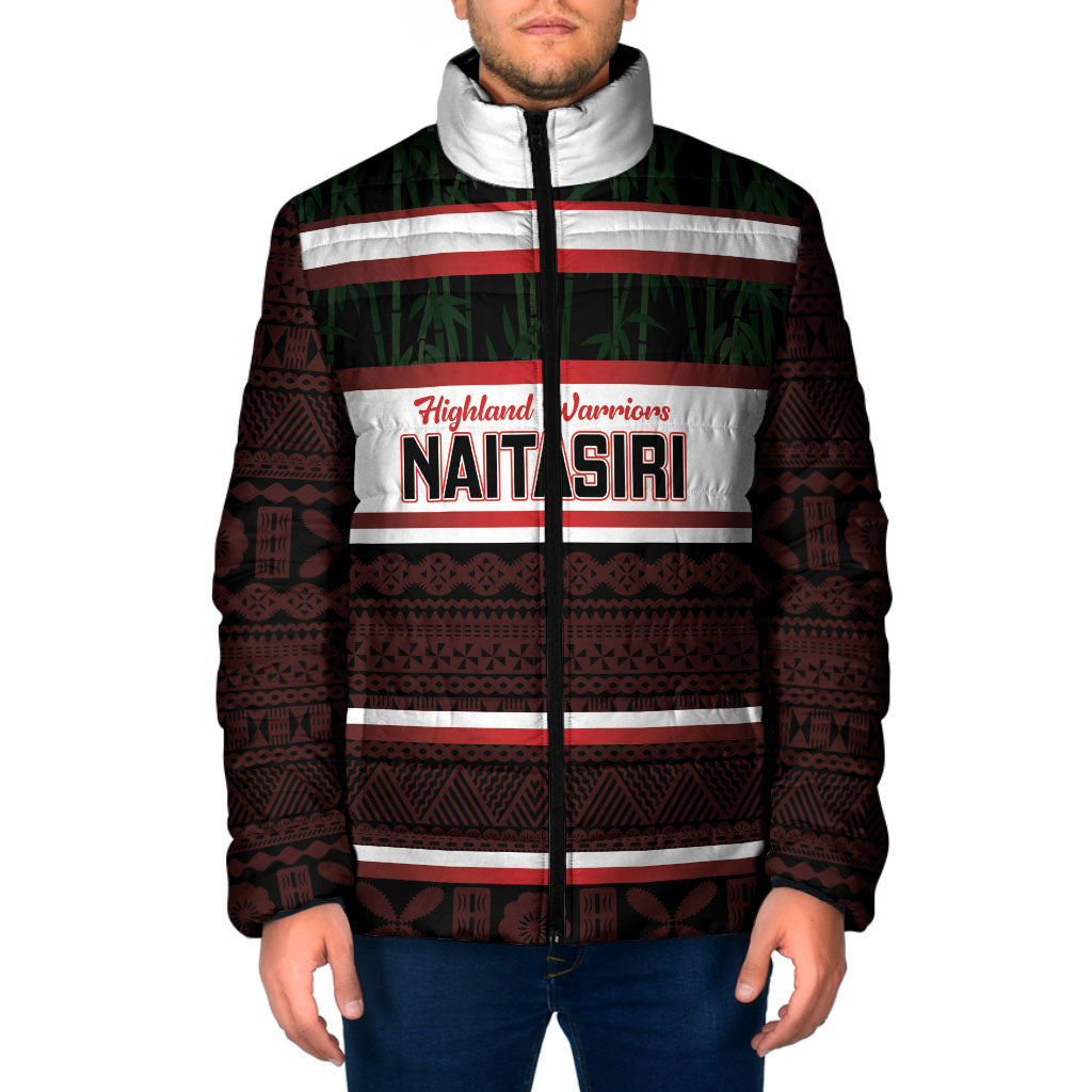 Naitasiri Fiji 2026 Rugby Custom Padded Jacket Highland Warriors Fijian Tapa Pattern LT14 Men Black - Polynesian Pride