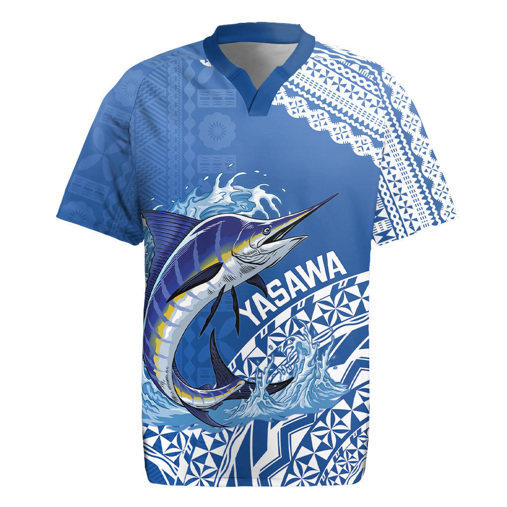 Yasawa Fiji 2026 Rugby Custom Rugby Jersey Marlin Fijian Tapa Pattern LT14 Blue - Polynesian Pride