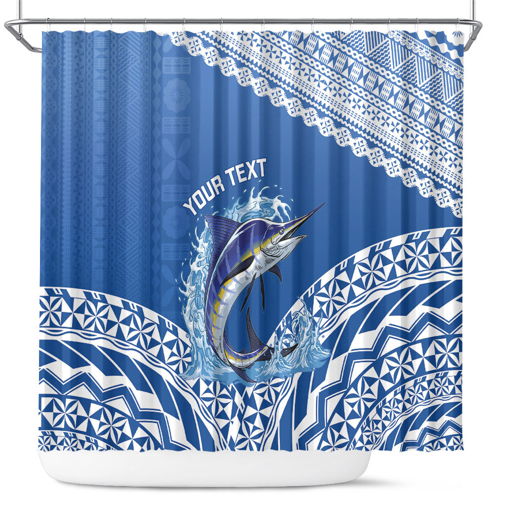 Yasawa Fiji 2026 Rugby Custom Shower Curtain Marlin Fijian Tapa Pattern