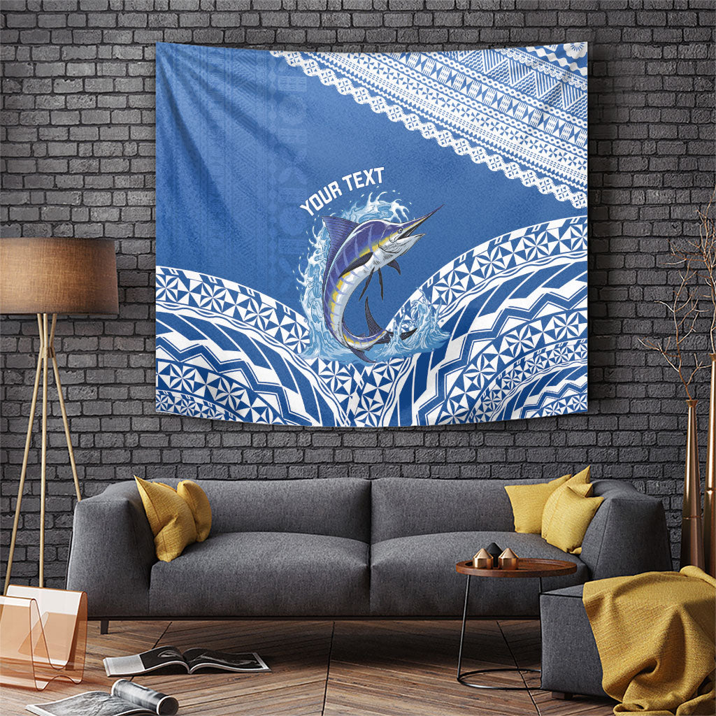 Yasawa Fiji 2026 Rugby Custom Tapestry Marlin Fijian Tapa Pattern LT14 Blue - Polynesian Pride