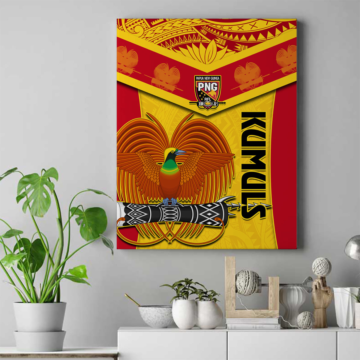 Papua New Guinea Rugby Canvas Wall Art 2023 Go Kumuls Pacific Dynamic Style LT14 Yellow - Polynesian Pride