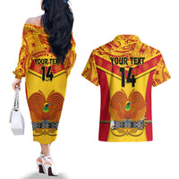 Custom Papua New Guinea Rugby Couples Matching Off The Shoulder Long Sleeve Dress and Hawaiian Shirt 2023 Go Kumuls Pacific Dynamic Style LT14 - Polynesian Pride