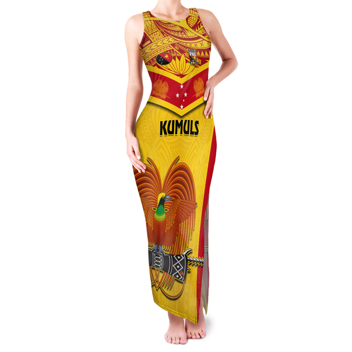 Custom Papua New Guinea Rugby Family Matching Tank Maxi Dress and Hawaiian Shirt 2023 Go Kumuls Pacific Dynamic Style LT14 Mom's Dress Yellow - Polynesian Pride
