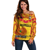 Custom Papua New Guinea Rugby Off Shoulder Sweater 2023 Go Kumuls Pacific Dynamic Style LT14 Women Yellow - Polynesian Pride