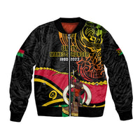Personalised Vanuatu Unity Day Bomber Jacket 29 November Coat Of Arms With Flag Style LT14 Unisex Black - Polynesian Pride