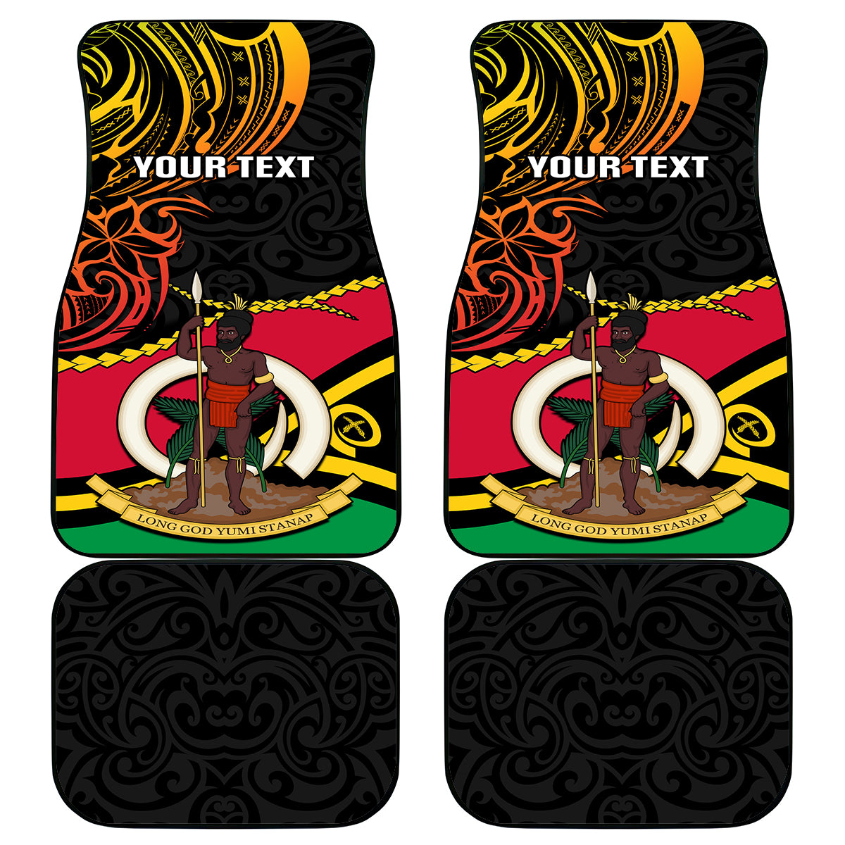 Personalised Vanuatu Unity Day Car Mats 29 November Coat Of Arms With Flag Style LT14 Black - Polynesian Pride