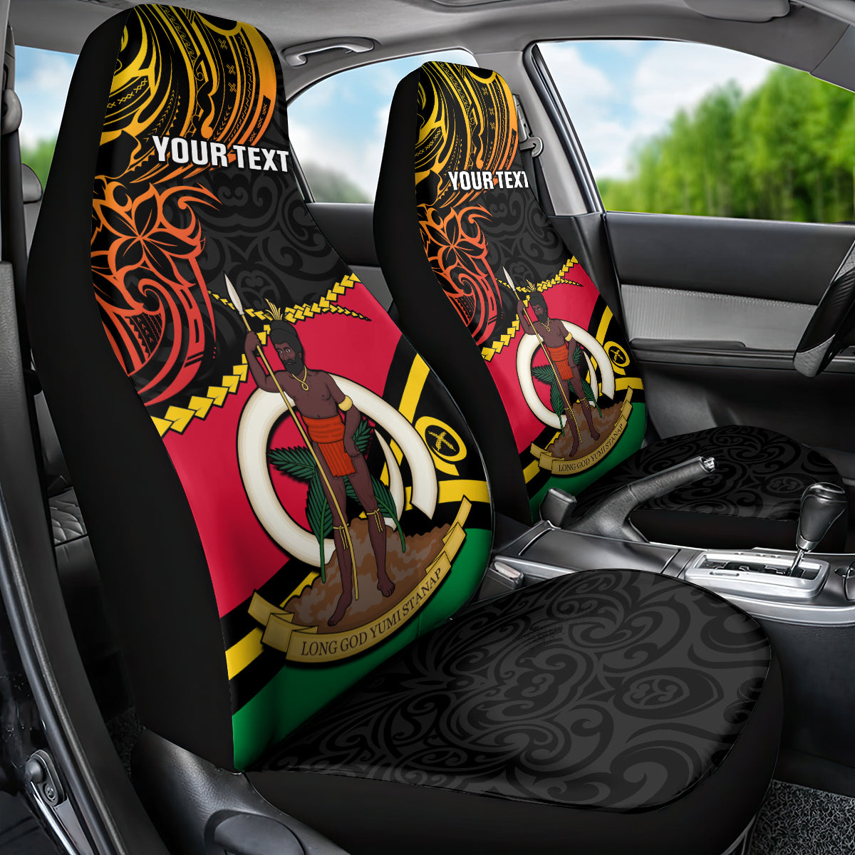 Personalised Vanuatu Unity Day Car Seat Cover 29 November Coat Of Arms With Flag Style LT14 - Polynesian Pride
