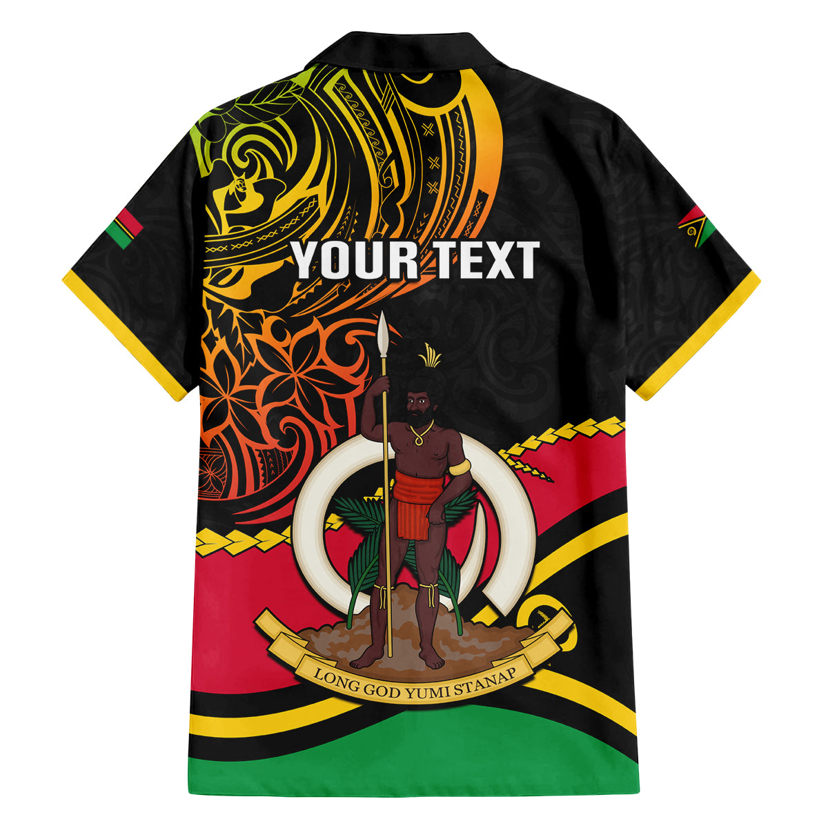 Personalised Vanuatu Unity Day Family Matching Off Shoulder Short Dress and Hawaiian Shirt 29 November Coat Of Arms With Flag Style LT14 - Polynesian Pride