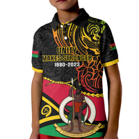 Personalised Vanuatu Unity Day Kid Polo Shirt 29 November Coat Of Arms With Flag Style LT14 Kid Black - Polynesian Pride