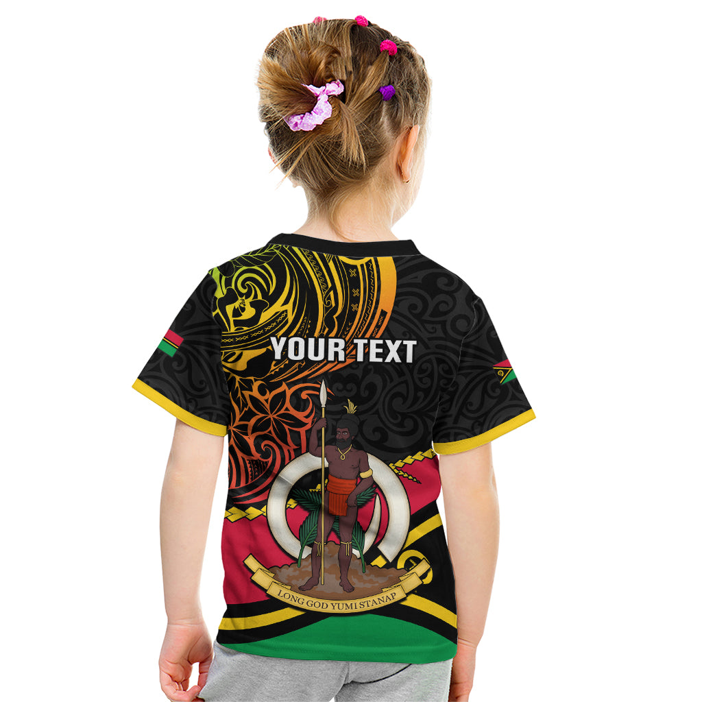 Personalised Vanuatu Unity Day Kid T Shirt 29 November Coat Of Arms With Flag Style LT14 - Polynesian Pride