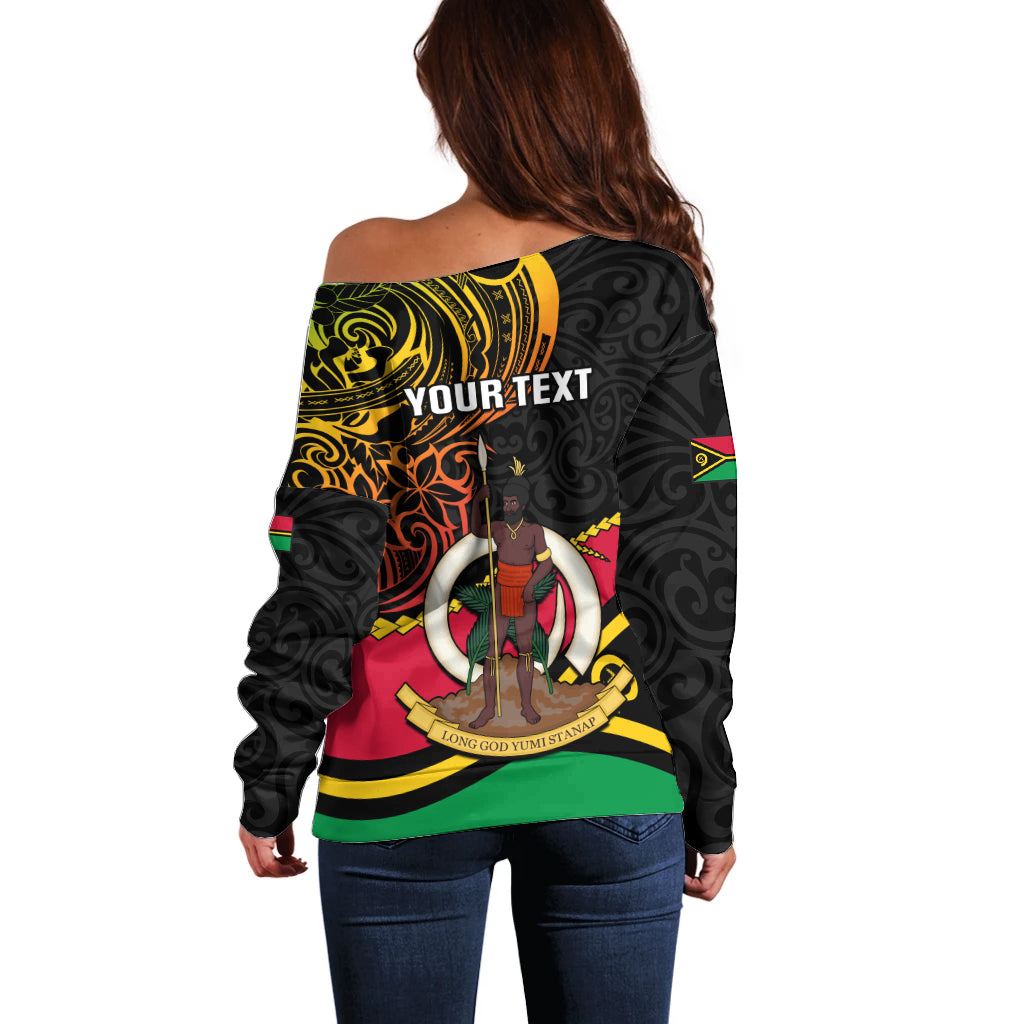 Personalised Vanuatu Unity Day Off Shoulder Sweater 29 November Coat Of Arms With Flag Style LT14 - Polynesian Pride