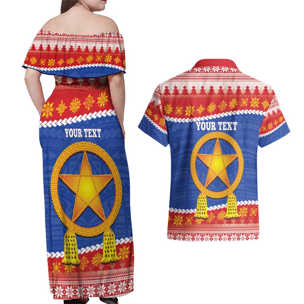 Personalized The Philippines Christmas Couples Matching Off Shoulder Maxi Dress and Hawaiian Shirt Pilipinas Parol - Maligayang Pasko! LT14 - Polynesian Pride