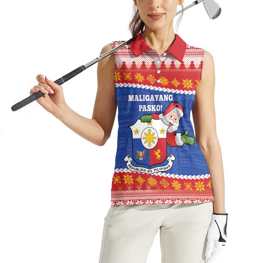 Personalized The Philippines Christmas Women Sleeveless Polo Shirt Pilipinas Parol - Maligayang Pasko!