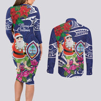 Guam Christmas Couples Matching Long Sleeve Bodycon Dress and Long Sleeve Button Shirt Poinsettia With Bougainvillea - Felis Pasgua!