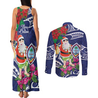 Guam Christmas Couples Matching Tank Maxi Dress and Long Sleeve Button Shirt Poinsettia With Bougainvillea - Felis Pasgua!