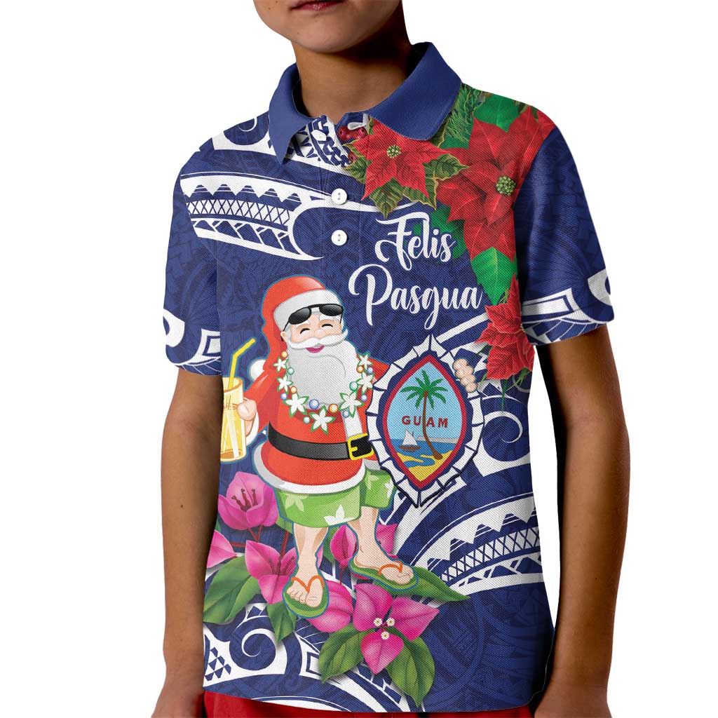 Guam Christmas Kid Polo Shirt Poinsettia With Bougainvillea - Felis Pasgua!