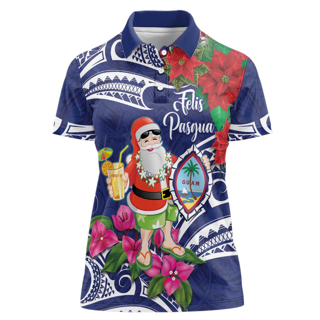 Guam Christmas Women Polo Shirt Poinsettia With Bougainvillea - Felis Pasgua!