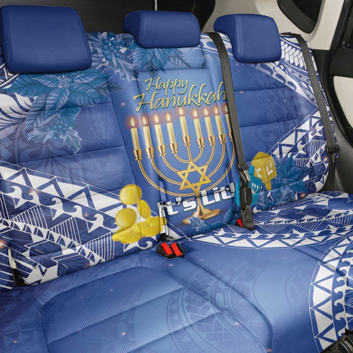 Hanukkah Jewish Festival Back Car Seat Cover It's Lit - Polynesian Pattern
