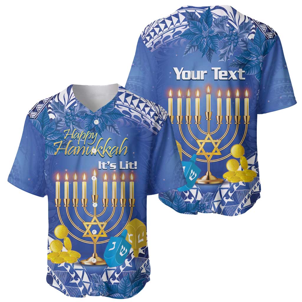 Personalised Hanukkah Jewish Festival Baseball Jersey It's Lit - Polynesian Pattern LT14 - Polynesian Pride
