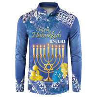 Personalised Hanukkah Jewish Festival Button Sweatshirt It's Lit - Polynesian Pattern LT14 Blue - Polynesian Pride