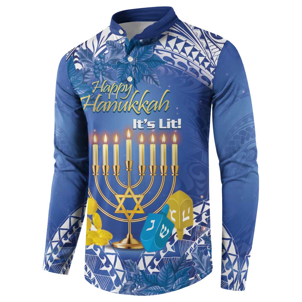 Personalised Hanukkah Jewish Festival Button Sweatshirt It's Lit - Polynesian Pattern LT14 - Polynesian Pride