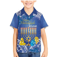 Personalised Hanukkah Jewish Festival Family Matching Mermaid Dress and Hawaiian Shirt It's Lit - Polynesian Pattern LT14 Son's Shirt Blue - Polynesian Pride