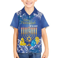 Personalised Hanukkah Jewish Festival Family Matching Off Shoulder Short Dress and Hawaiian Shirt It's Lit - Polynesian Pattern