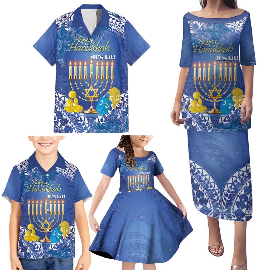 Personalised Hanukkah Jewish Festival Family Matching Puletasi and Hawaiian Shirt It's Lit - Polynesian Pattern LT14 - Polynesian Pride