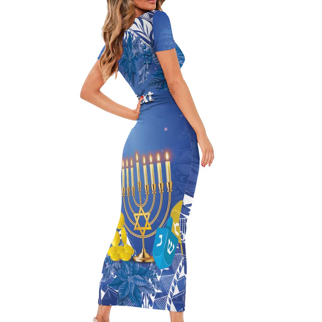 Personalised Hanukkah Jewish Festival Family Matching Short Sleeve Bodycon Dress and Hawaiian Shirt It's Lit - Polynesian Pattern LT14 - Polynesian Pride