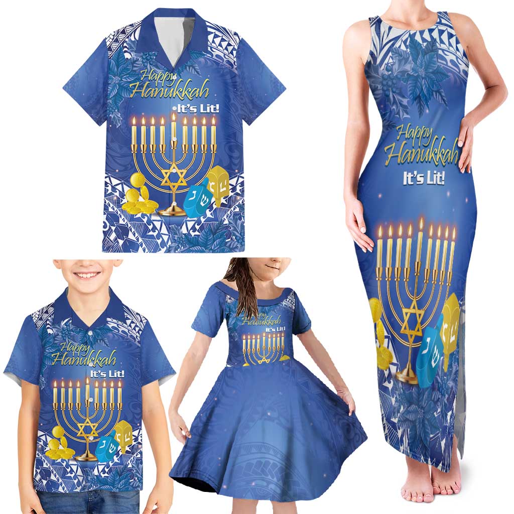 Personalised Hanukkah Jewish Festival Family Matching Tank Maxi Dress and Hawaiian Shirt It's Lit - Polynesian Pattern LT14 - Polynesian Pride
