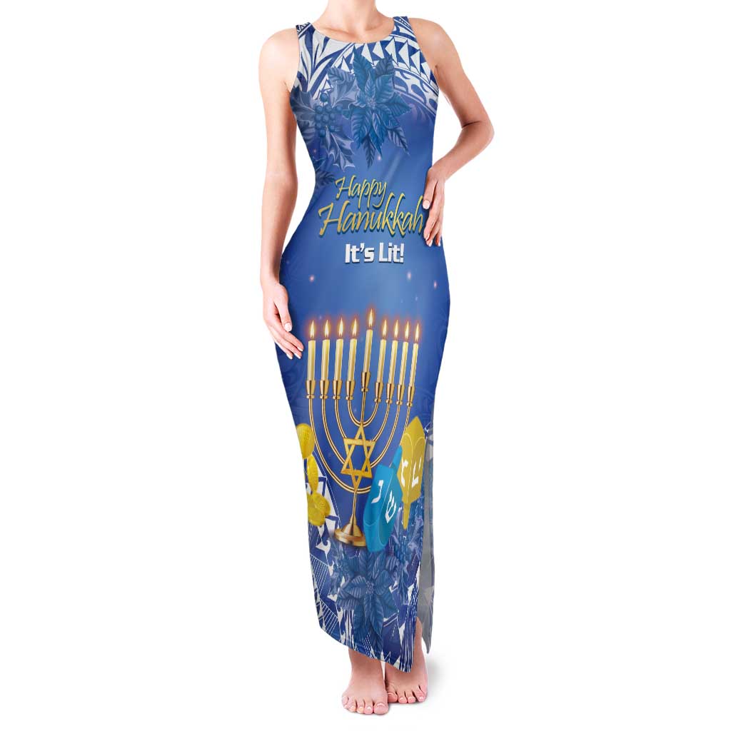 Personalised Hanukkah Jewish Festival Family Matching Tank Maxi Dress and Hawaiian Shirt It's Lit - Polynesian Pattern
