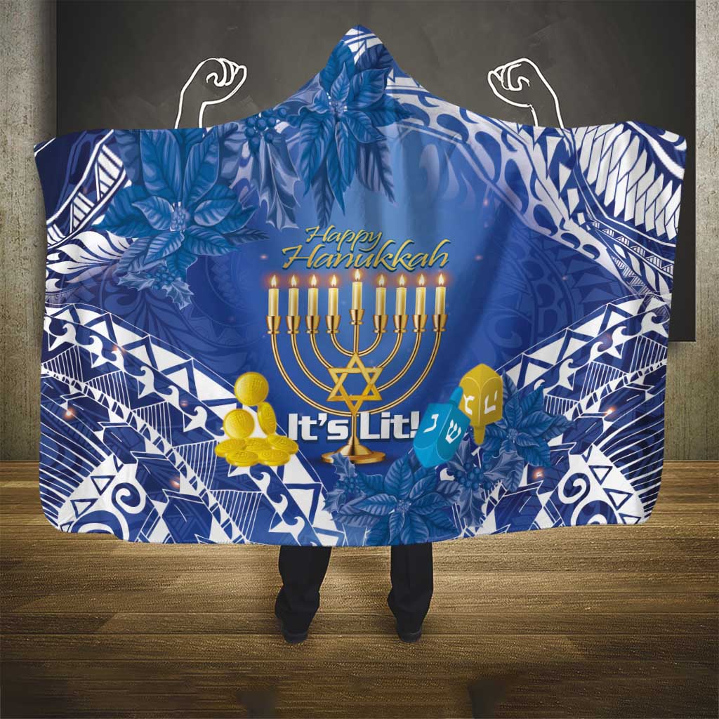 Hanukkah Jewish Festival Hooded Blanket It's Lit - Polynesian Pattern