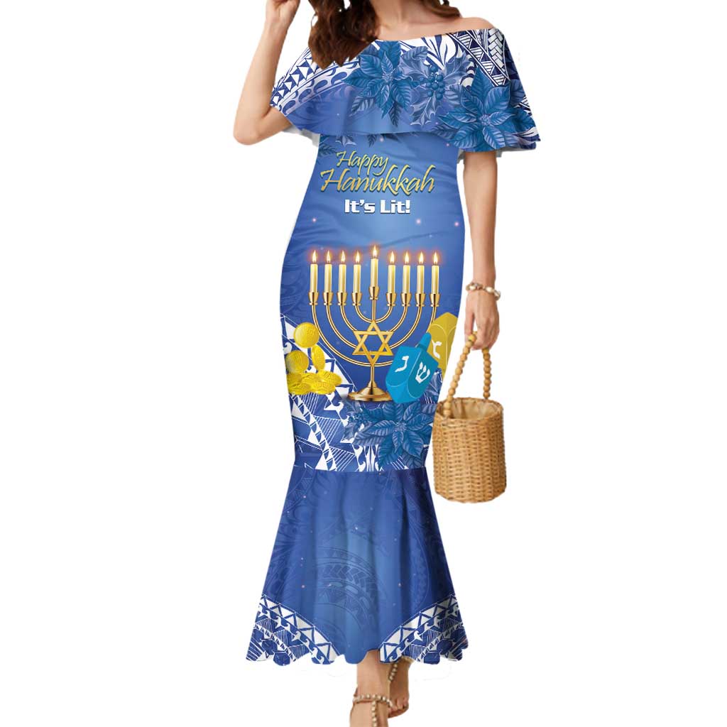 Personalised Hanukkah Jewish Festival Mermaid Dress It's Lit - Polynesian Pattern LT14 Women Blue - Polynesian Pride