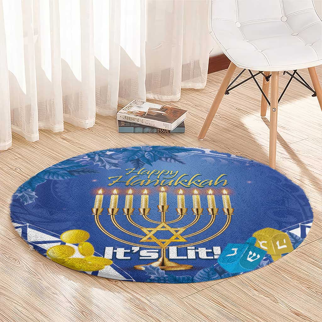 Hanukkah Jewish Festival Round Carpet It's Lit - Polynesian Pattern
