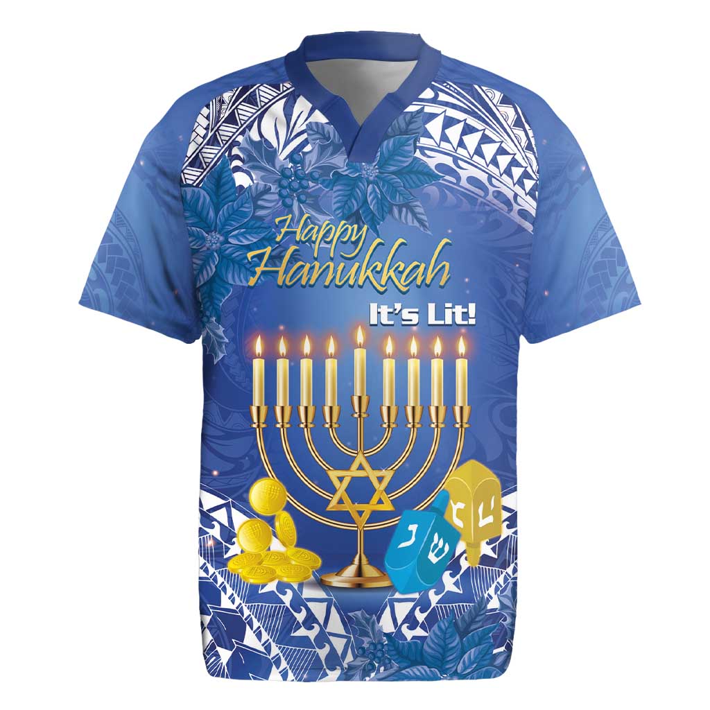 Personalised Hanukkah Jewish Festival Rugby Jersey It's Lit - Polynesian Pattern