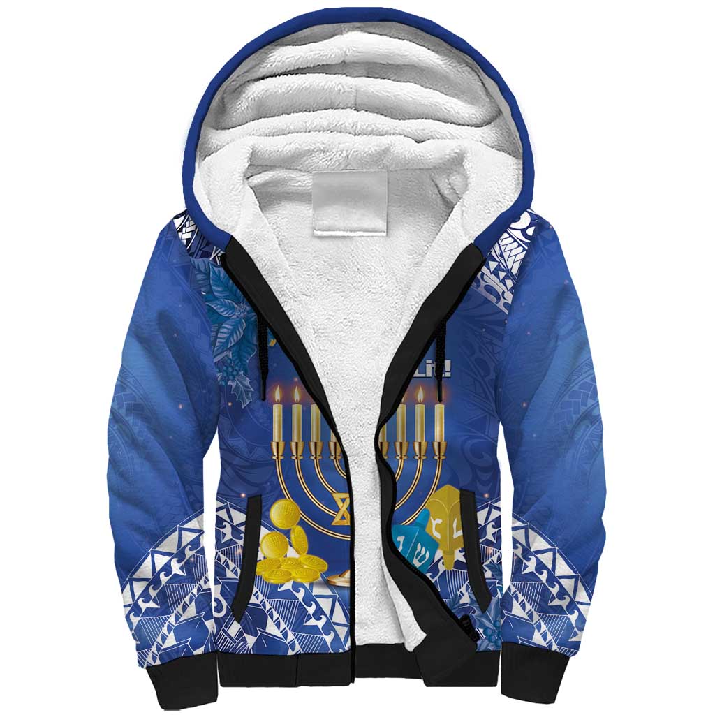 Personalised Hanukkah Jewish Festival Sherpa Hoodie It's Lit - Polynesian Pattern