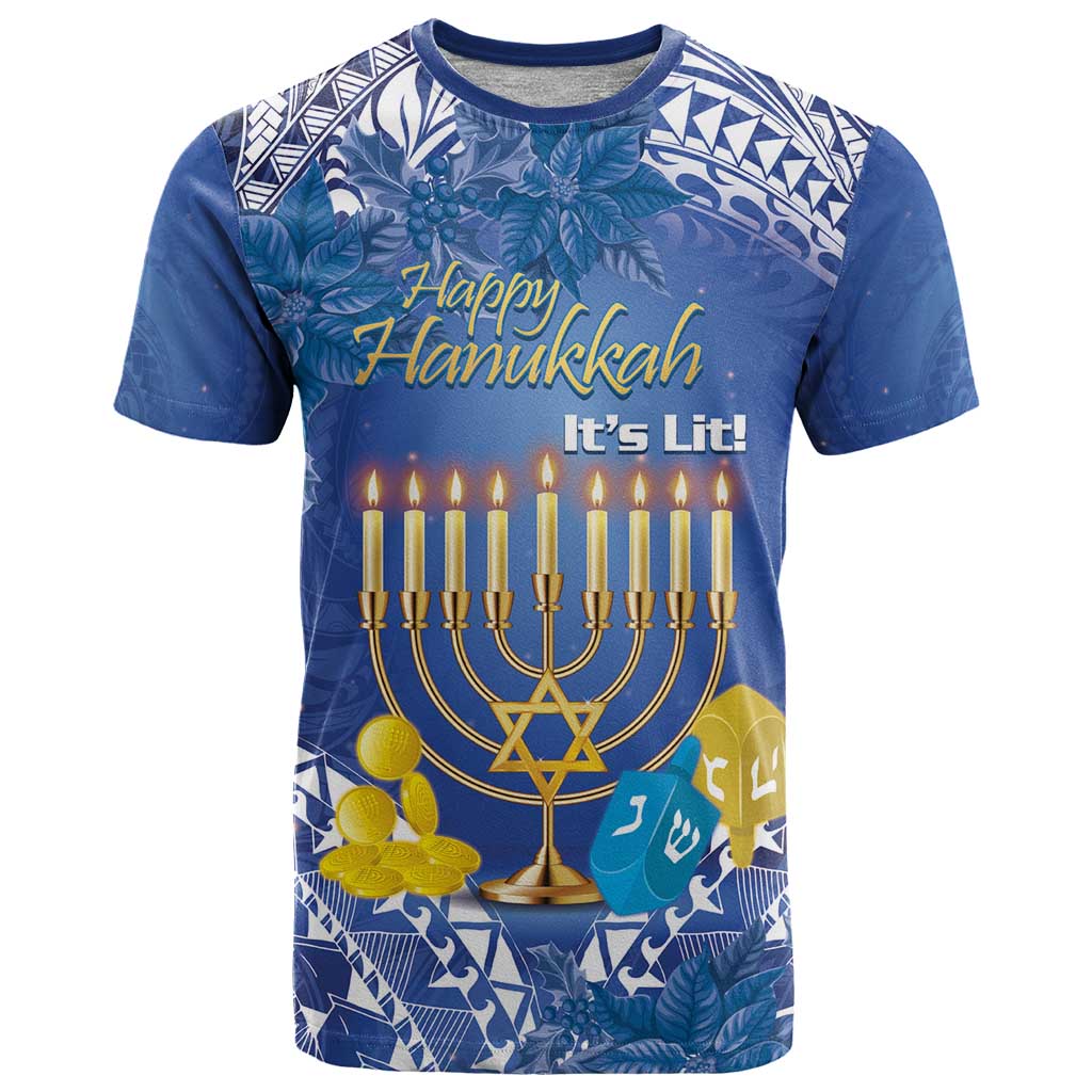 Personalised Hanukkah Jewish Festival T Shirt It's Lit - Polynesian Pattern LT14 Blue - Polynesian Pride
