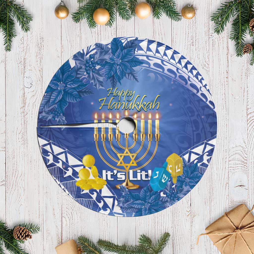 Hanukkah Jewish Festival Tree Skirt It's Lit - Polynesian Pattern