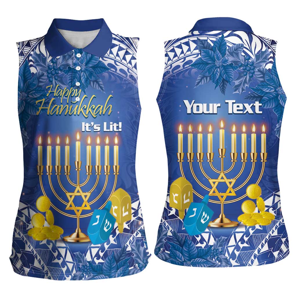 Personalised Hanukkah Jewish Festival Women Sleeveless Polo Shirt It's Lit - Polynesian Pattern LT14 - Polynesian Pride