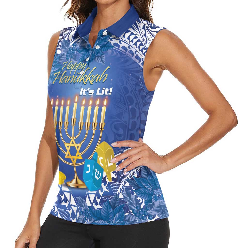 Personalised Hanukkah Jewish Festival Women Sleeveless Polo Shirt It's Lit - Polynesian Pattern LT14 - Polynesian Pride