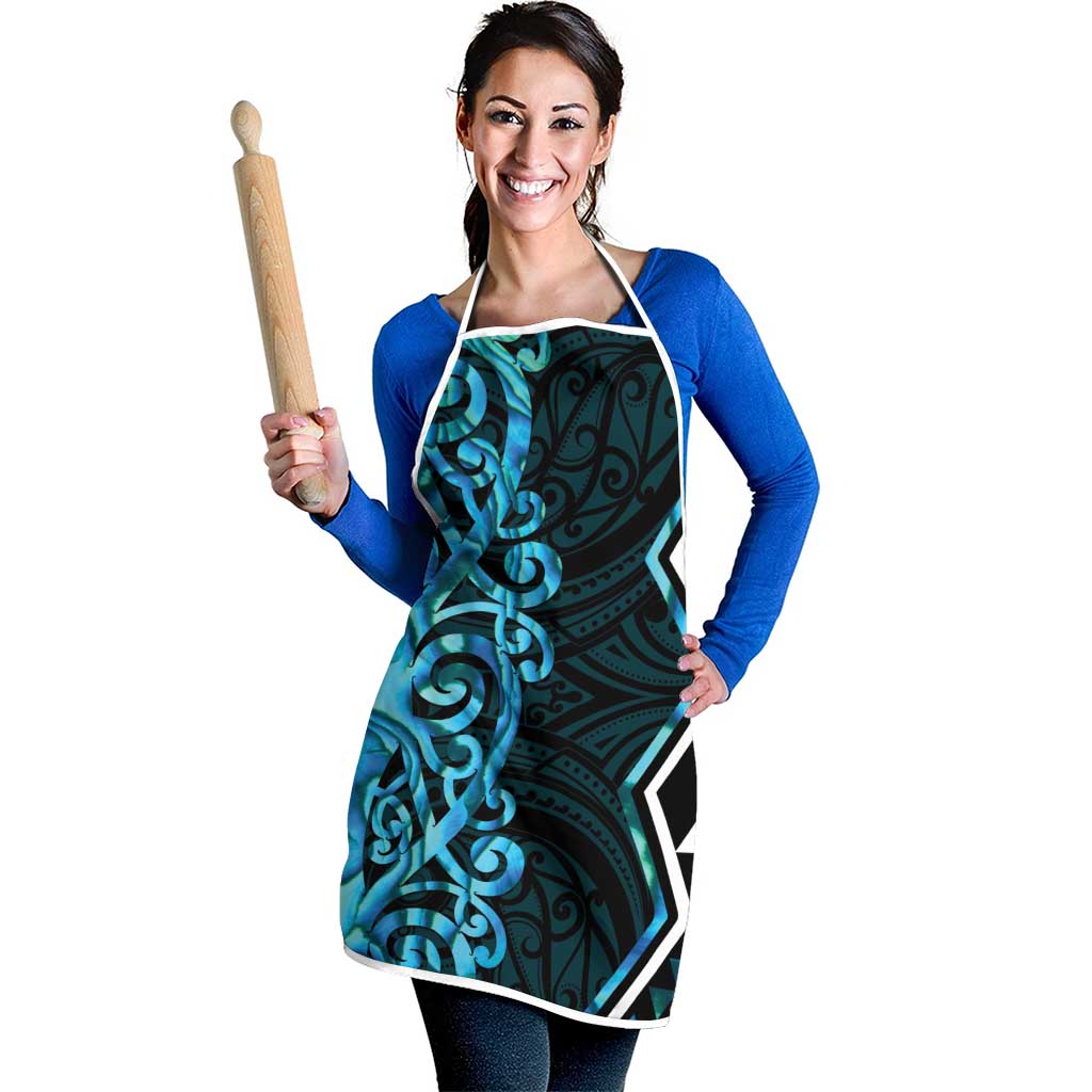 Turquoise Aotearoa Apron Taniko Motifs With Paua Shell Kowhaiwhai - Polynesian Pride