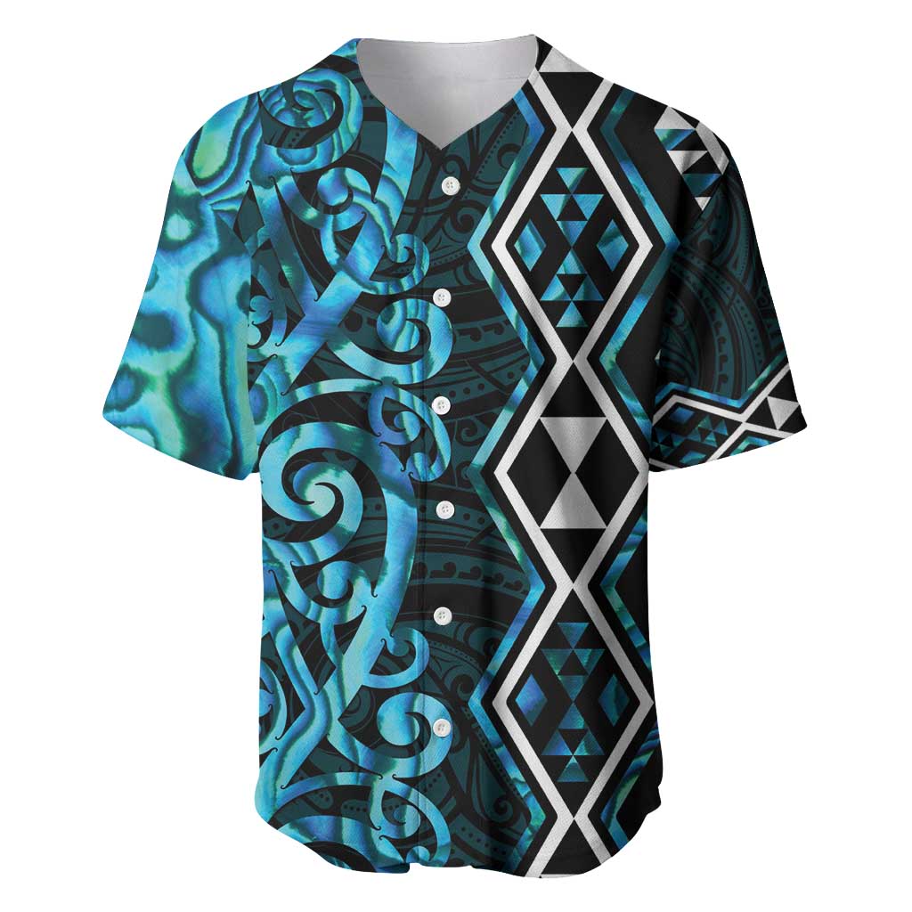 Turquoise Aotearoa Baseball Jersey Taniko Motifs With Paua Shell Kowhaiwhai LT14 Turquoise - Polynesian Pride